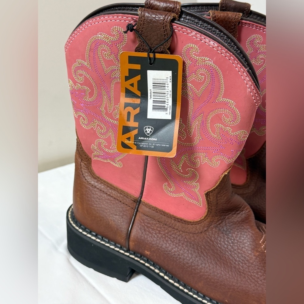 BRAND NEW NWT Ariat Size 10 Fatbaby II Pink and Brown Leather Cowboy Boots - Picture 4 of 11